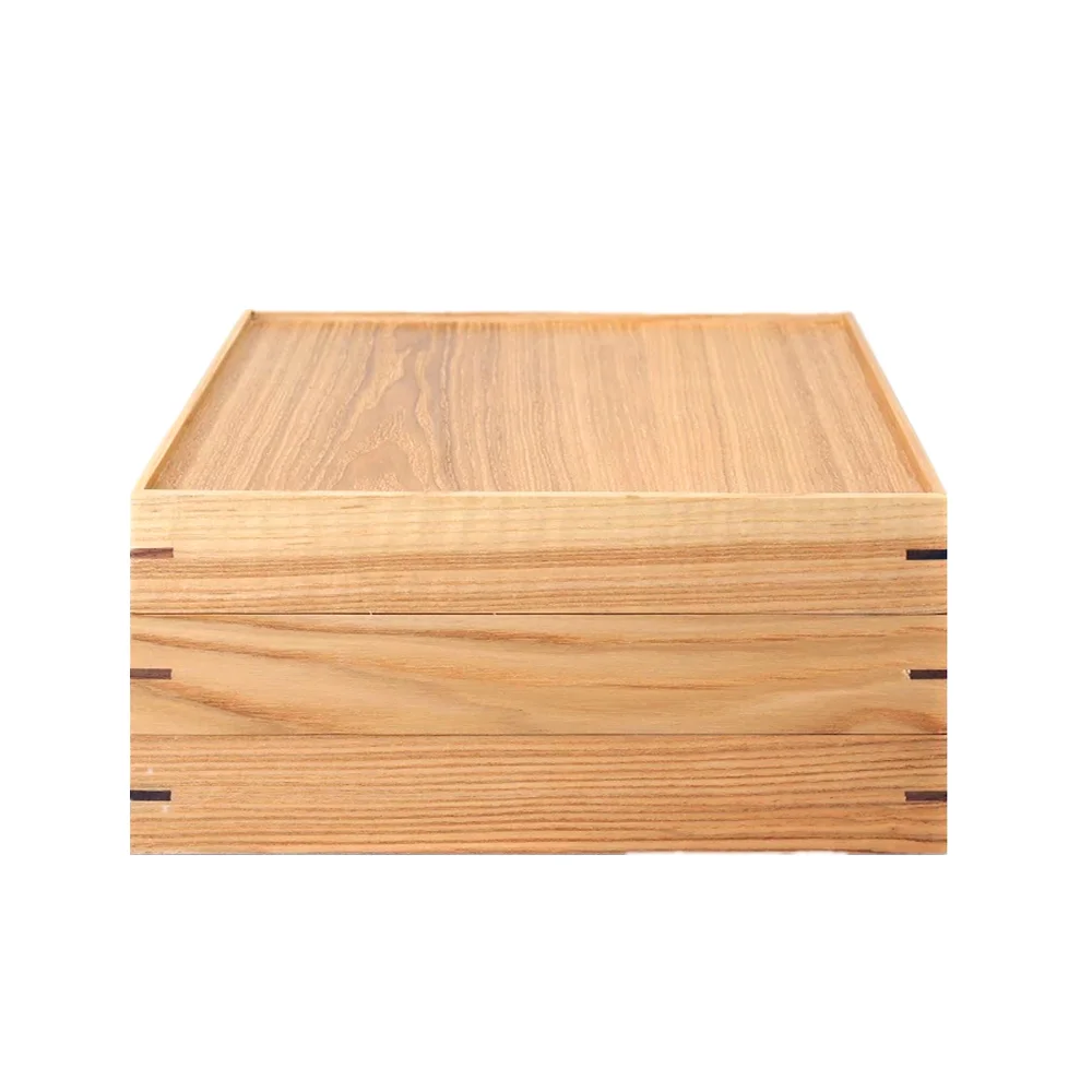 Custom Square Solid Wood Candy Box With Lid 4 Compartments Wooden Nuts Box Christmas Gift