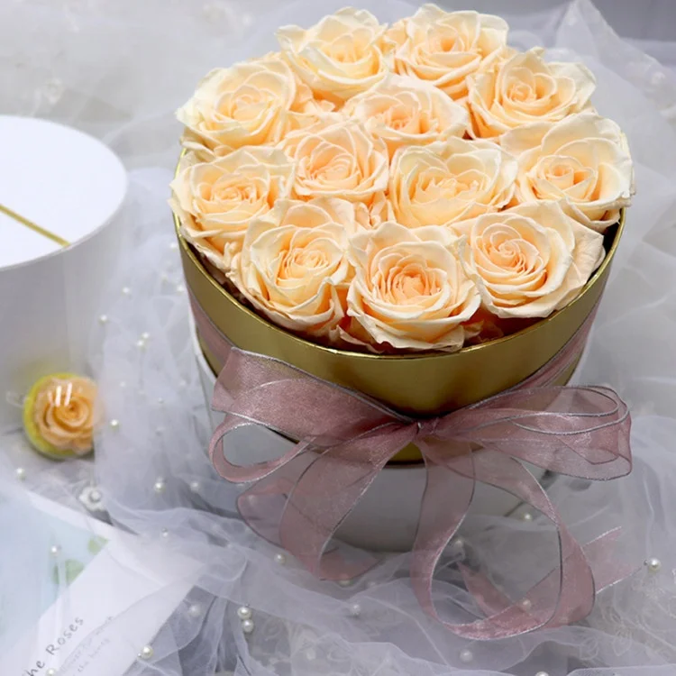 Wholesale A grade long lasting flower red preserved roses in round gift box