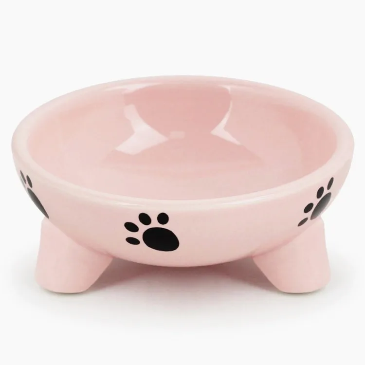 Wholesale Footprints Pet Cat Food Tableware Triangular Ceramic Dog Bowl