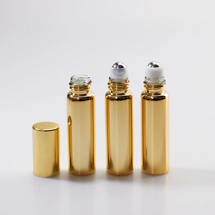 IBELONG hot sale 5ml 10ml golden silver glass roll on bottle with golden aluminum cap