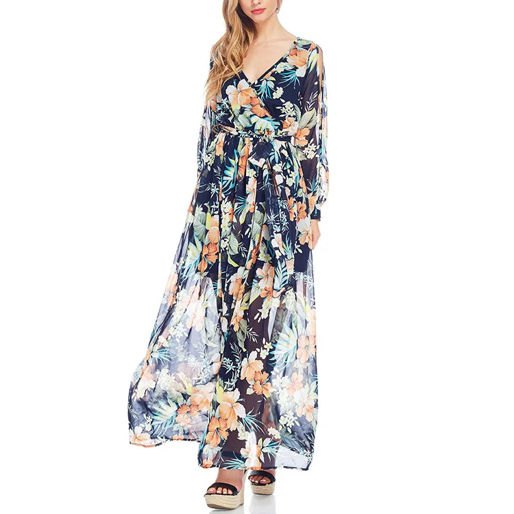 Guangzhou Dress Factory Long Split Sleeves Long Dress Chiffon New Style