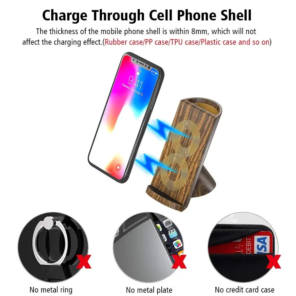 
Double coils qi wireless charger fast stand pen container 2 in 1 wireless charging douck Wooden wireless charging stand 