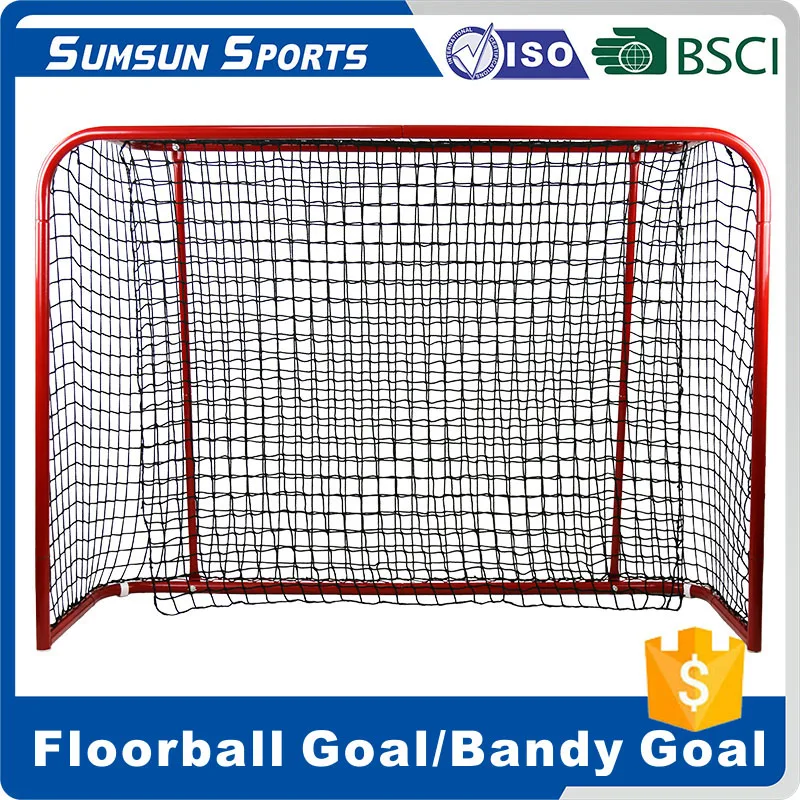 Black Netting Polished Red Steel Tube Floorball Goal