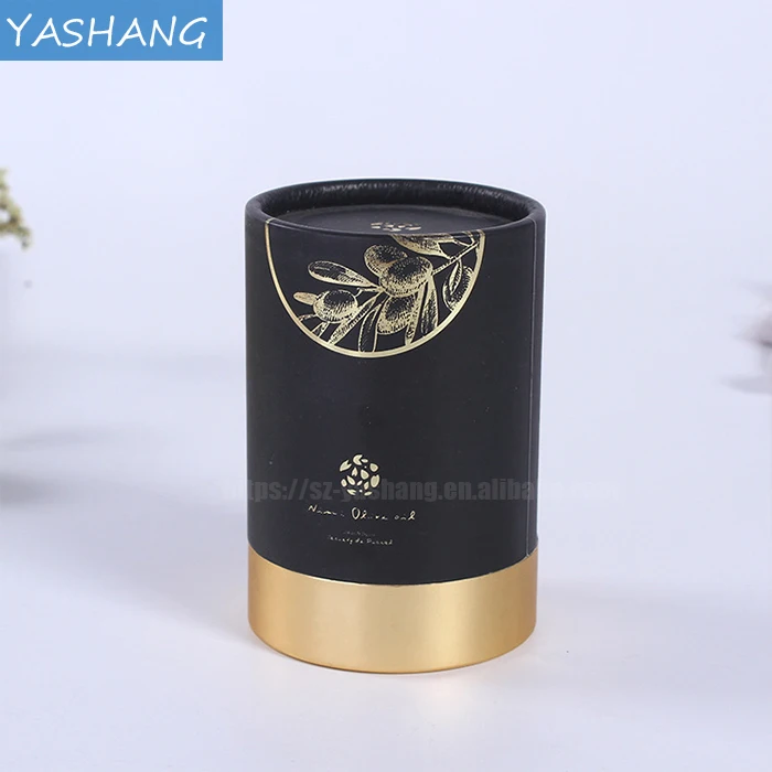 Black round box with matte gold logo printed cardboard tube gift mailer customized box for dress cardboard packaging