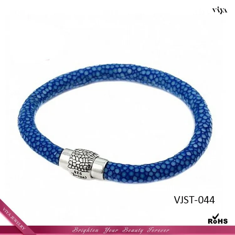 2014 New Arrival Thailand Stingray Bracelet,Handmade genuine stingray leather bracelet with 925 sterling silver magnetic clasp