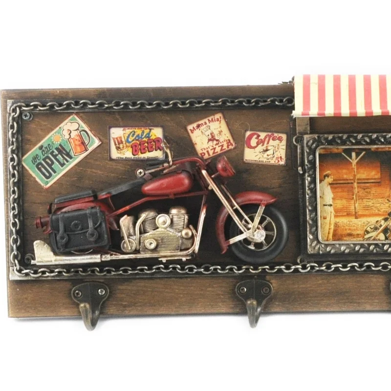 Creative Retro Metal Craft Vintage Metal Wall Photo Frame Hanging With Hook Motorcycle Model Gas Pump Cafe Home Wall Decoration