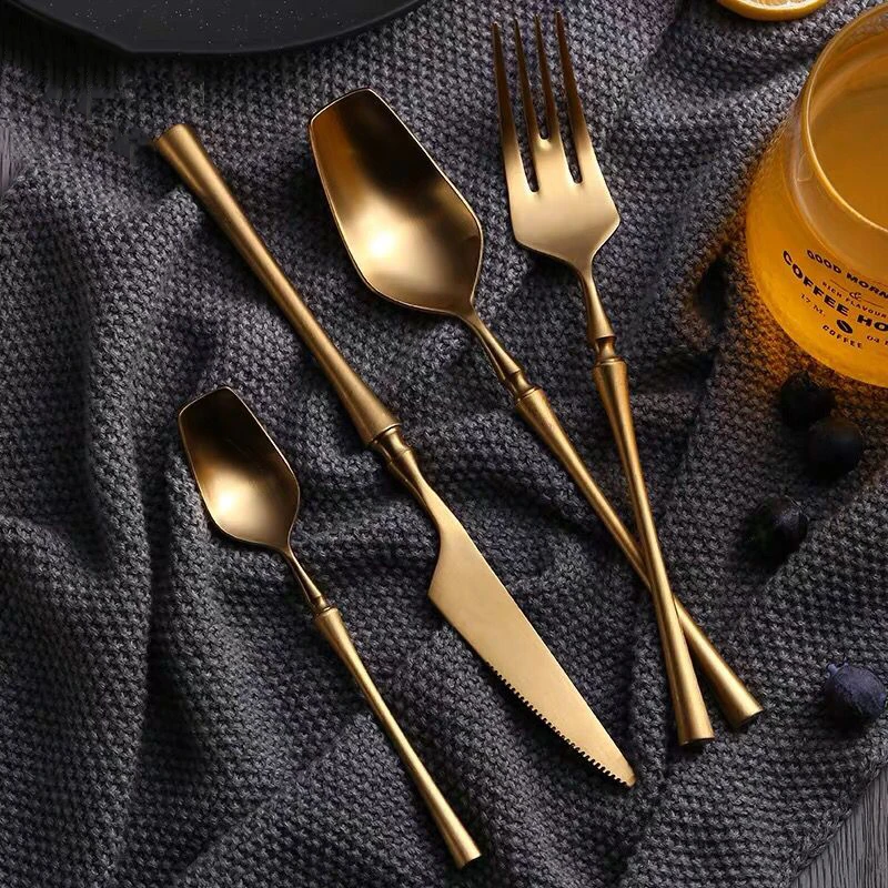 Wholesale Hotel Tableware gold plated cutlery 6-Piece Flatware Set Knife Fork Spoon Gold Cutlery Set golden cutlery