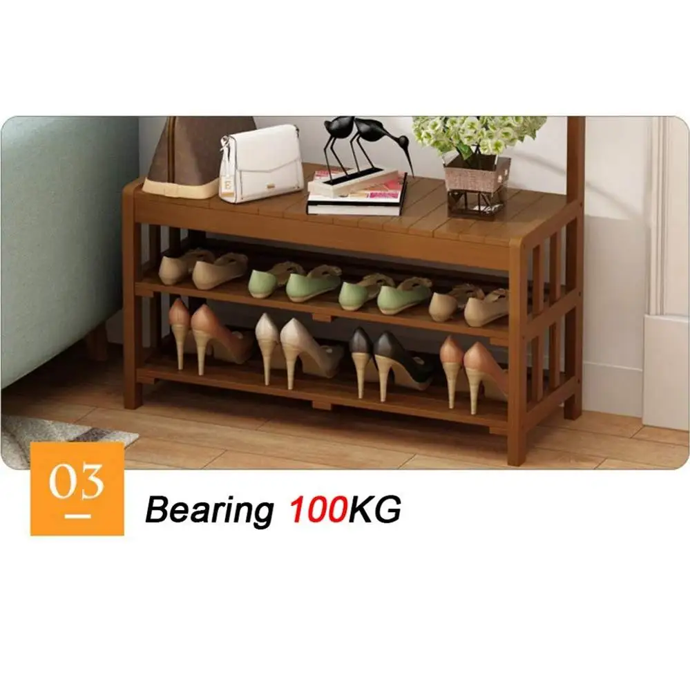 Bamboo Garment Rack Coat Clothes Hanging Rail with 3 Tiers Hat Rack Laundry Storage Shelves