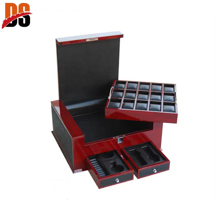 D&S OEM Custom Logo Organizer Black Luxury Watch Band Wooden Strap Case Box Packaging Watch Box