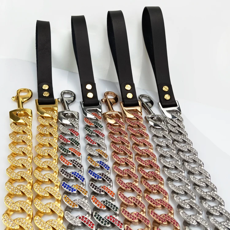 18K Gold Dog Collar Chain Leash Bully Dog Head Leash Chain Pitbull Cuban Luxury Collar And Lead Leash
