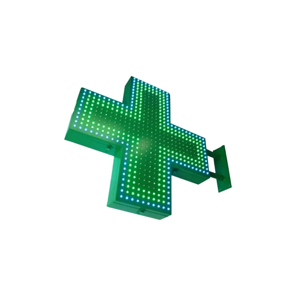 Hidly Outdoor Use Double Side 80*80cm Green and Blue Pharmacy Cross LED Sign with Waterproof Cabinet, Animation Customizable