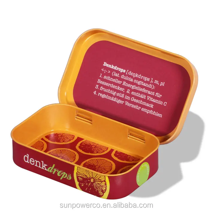 Rectangular  hinged tin box / custom printed metal can candy tin / mini Gift box