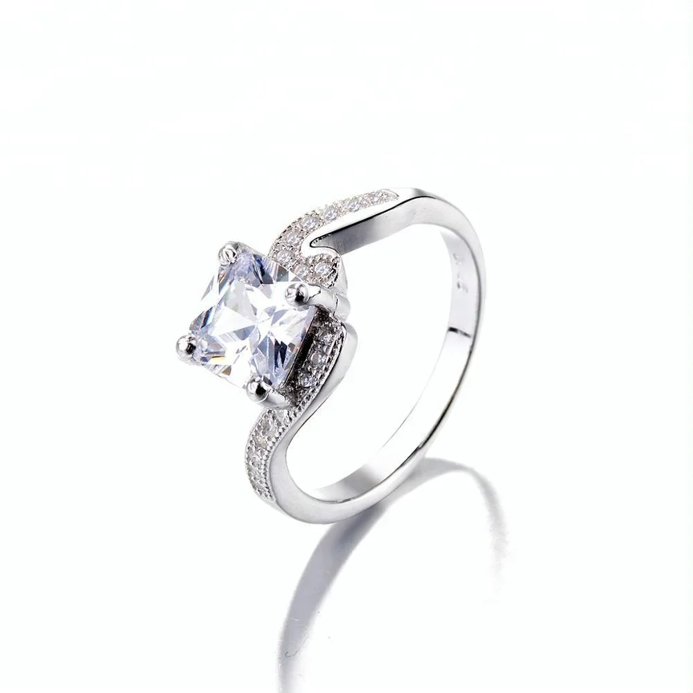 Модное кольцо из стерлингового серебра 925 пробы с квадратным камнем