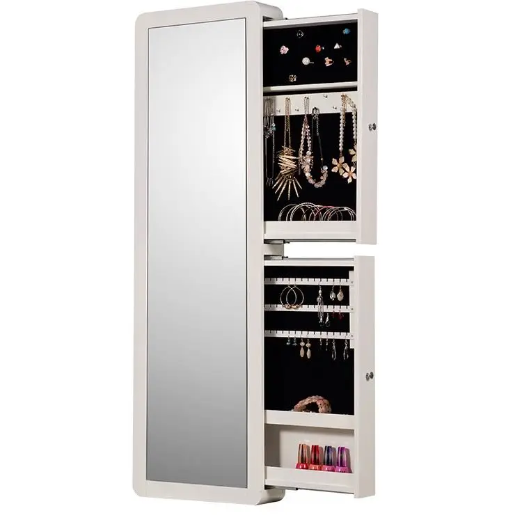 Wooden On Wall Mounted Jewelry Cabinet Armoire With Mirror