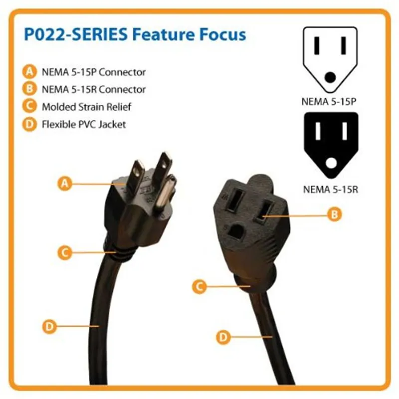 8FT Standard Power Extension Cord NEMA 5-15P NEMA 5-15 3pin Plug Home Appliance Handsome HS004A/LA005F CN;ZHE Copper 125V