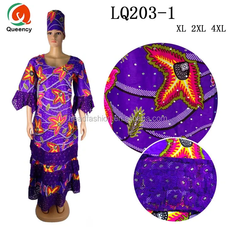 LQ208 Queency Kitenge Design Ankara Style Print African Wax Lace Skirt and Dress with Matching Blouse and Headwrap for Party