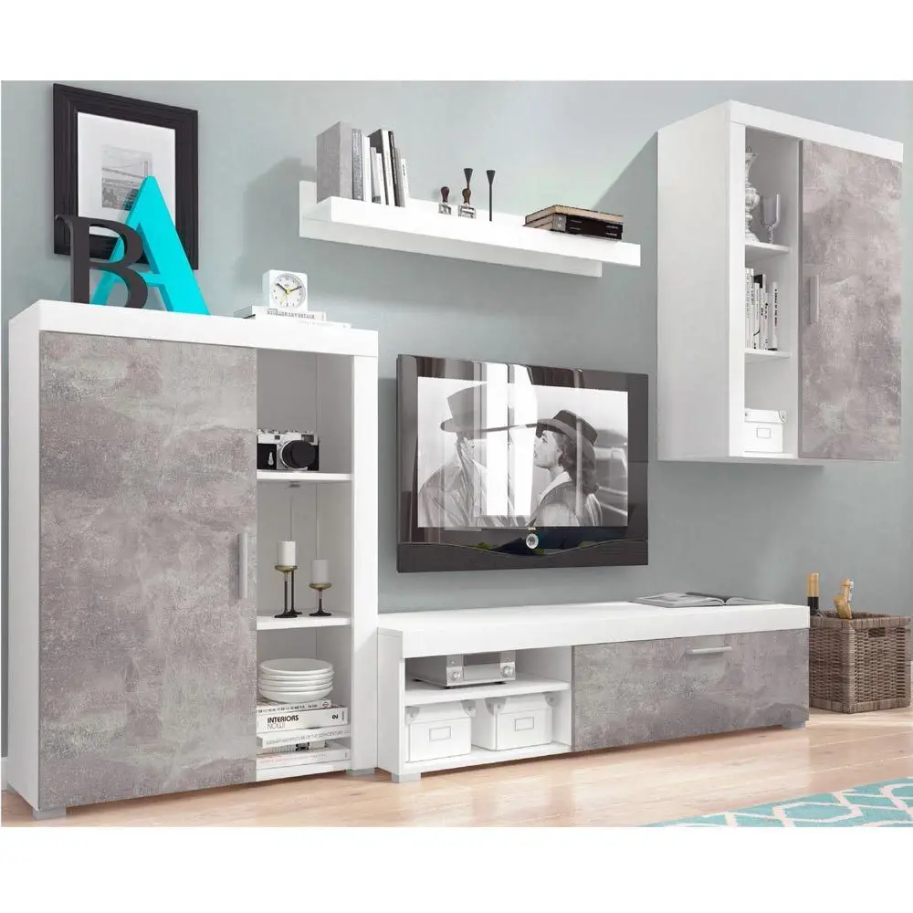 Living room Wooden furniture set tv unit stand  display shelf white sonoma concrete