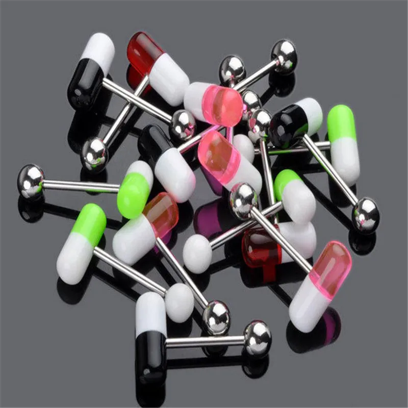 
pills acrylique new surgical steel Tongue ring ghotwife fashion body jewelry wholesale 2019 