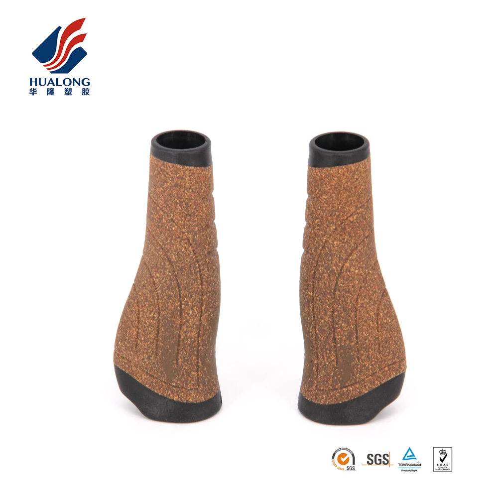 Ningbo HUALONG HL-G234 CORKand rubber ergonomic inner side alloy clamp cork bicycle grips double color