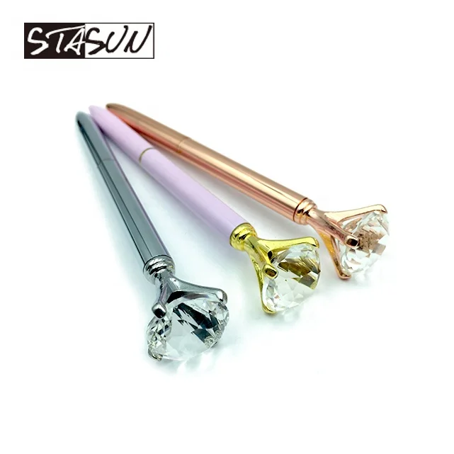 Promotional Top Big Diamond custom print logo Rhinestones Crystal Multi Color metal Ballpoint Pen