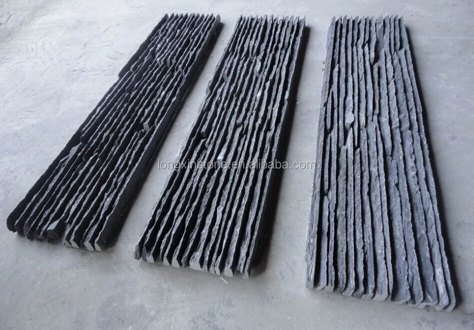 
Hot sale Chinese black slate water fall stripes stone wall cladding tiles 150X600 mm 
