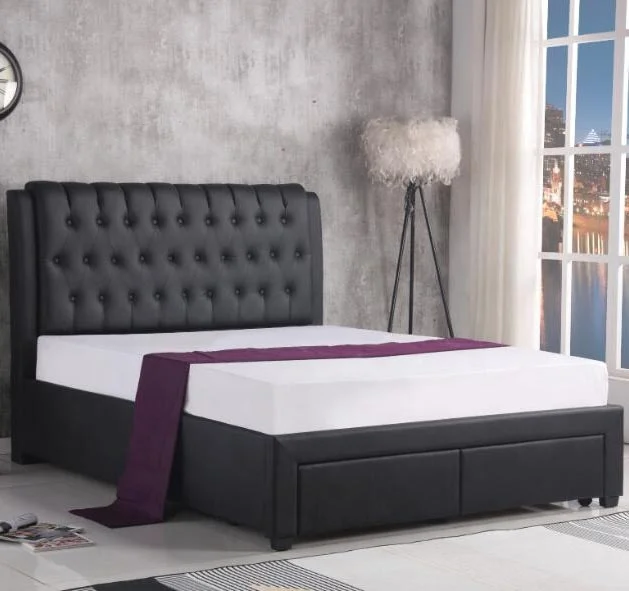 Mesmerizing Wooden Queen Bed with Tufted PU Headboard 2 Drawers