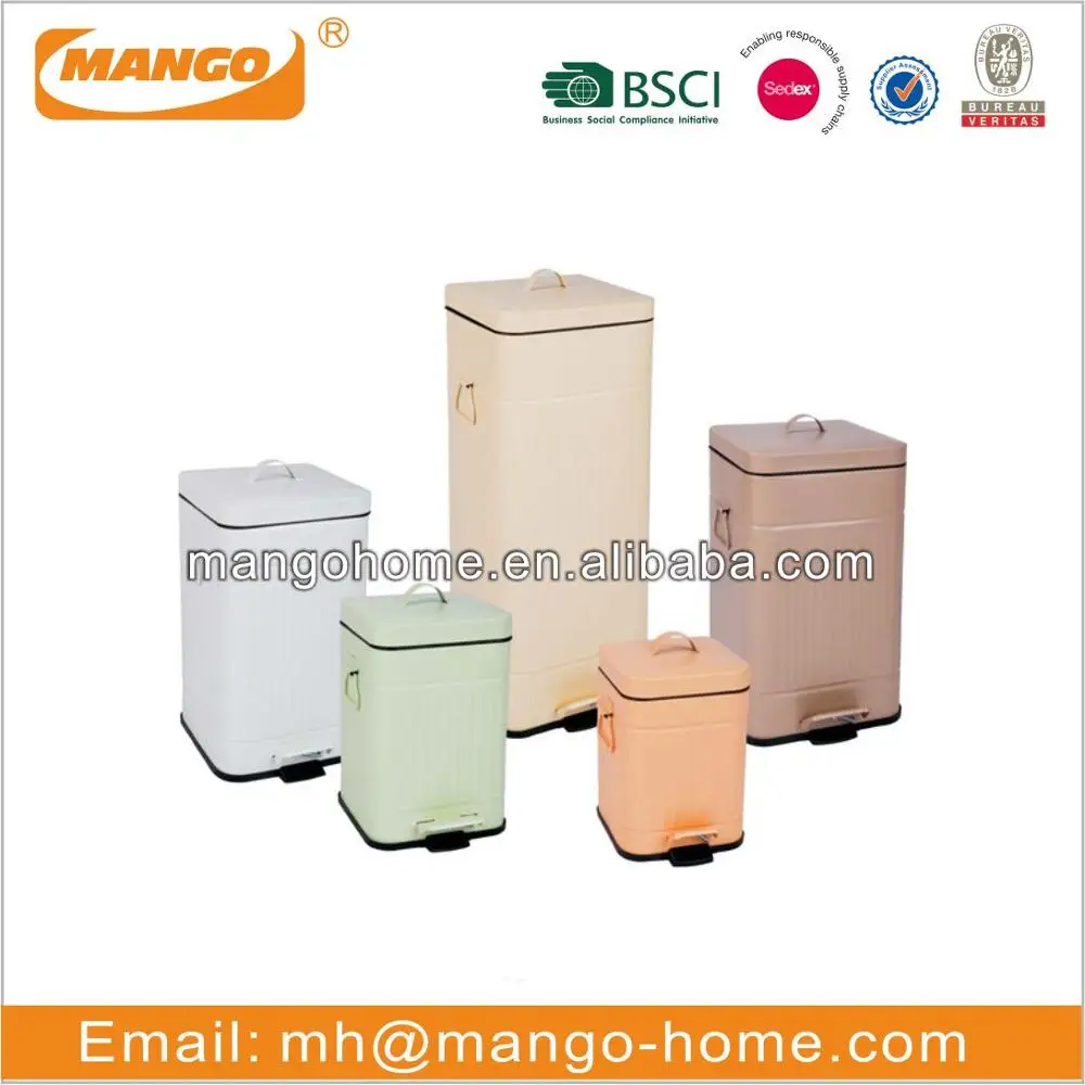 Square Ribs Pattern Step Galvanized Steel Metal Trash Can