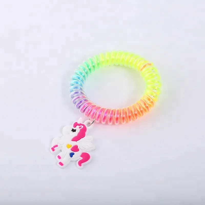
Cartoon Unicorn Pendant Rainbow Color Telephone Wire WristBand Unicorn Plastic Bracelet 