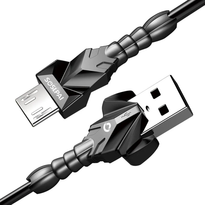 
New products bionic design android universal V8 auto disconnect charging cable black fast charging micro usb cable 