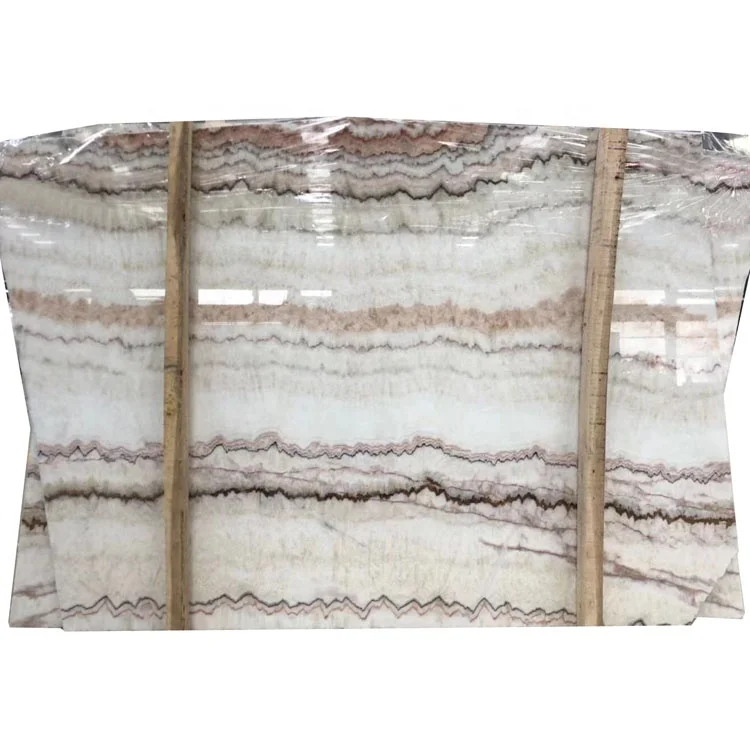 Book Matched Marble Wall Cladding pink Transparent Natural rainbow Onyx