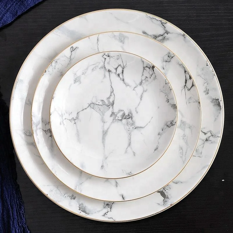 Banquet exquisite marble charger plate japanese antique gold plated dishes
