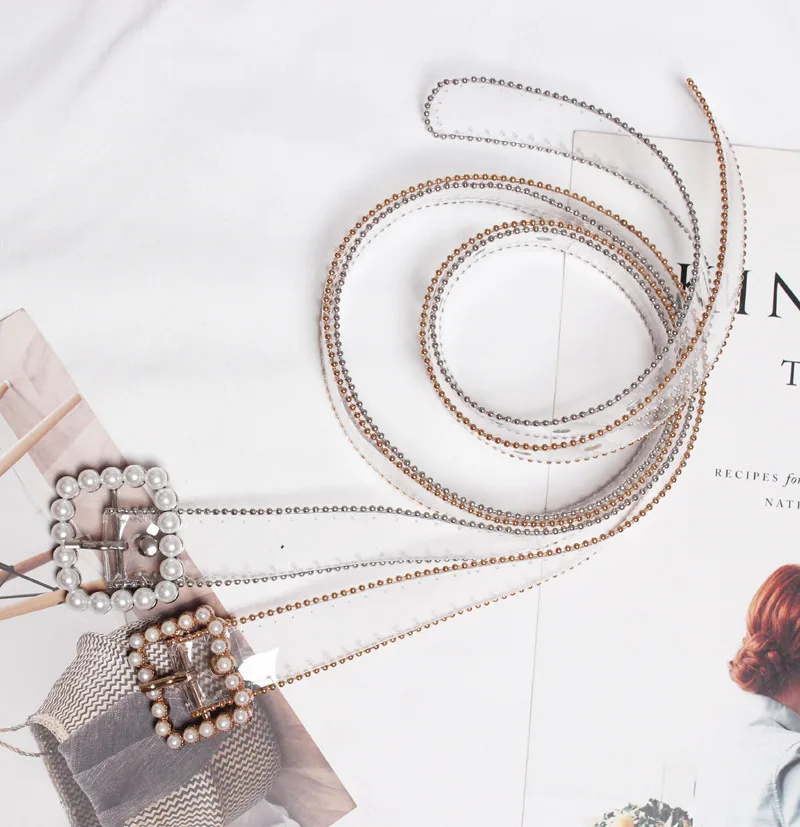 2020 New Fashion Transparent Women Belt Clear Color designer Brand Wide Waist square Lady Pants Belt with luxury pearl buckle