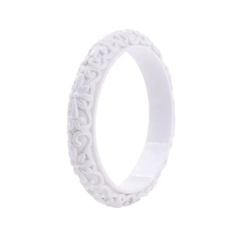Factory Hot Selling Vintage Indian Style Carving Daisy Weave Pattern Thin Slim Resin Bracelet Bangle