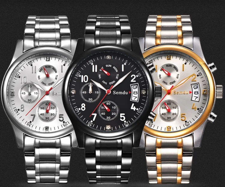 
OEM small MOQ chronograph function stainless steel quartz men watch 
