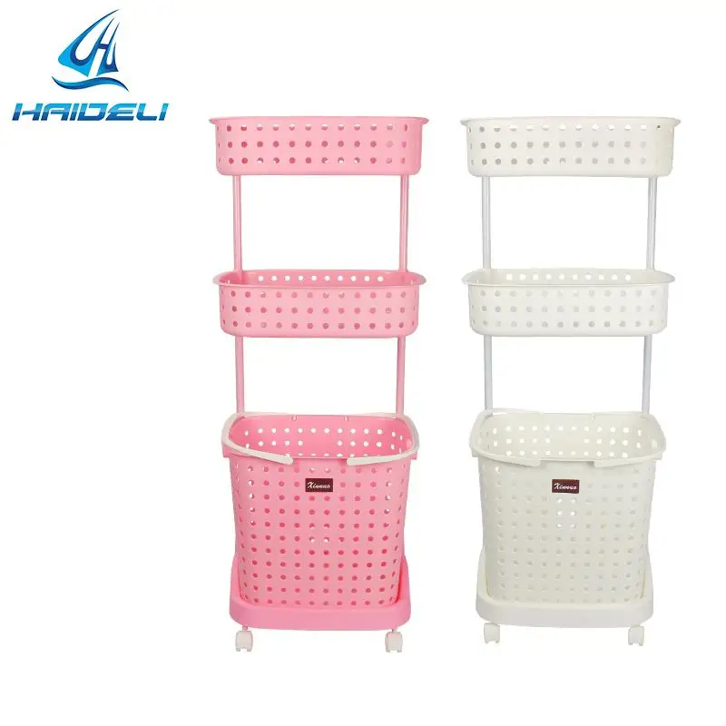 Plastic Wheel Handle Kid Cover Large Rolling Collapsible Fold Laundry Basket