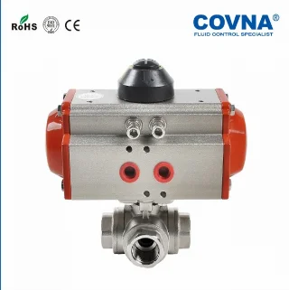 COVNA Stainless Steel NPT Thread Three Position 3 Way Spring Return Pneumatic Actuator Threeway Ball Valve