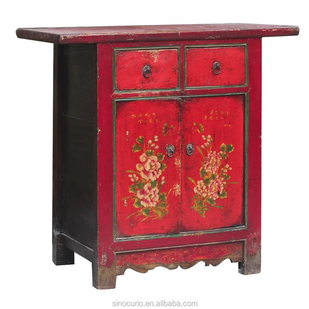 Antique asian design home furniture antique wood painted cabinet
