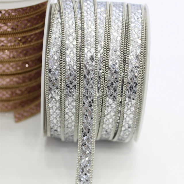 Cheap garment decoration chain glitter fabric trim hot fix rhinestone trim for shoe garment etc