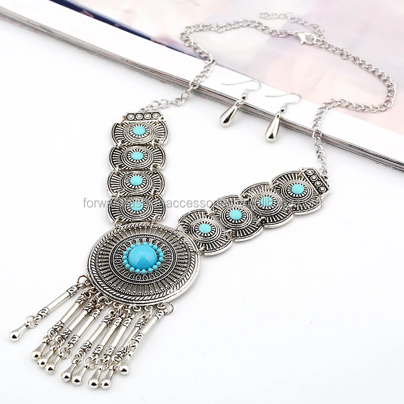 Women Exaggerated Tassel Inlay Gemstone Ethnic Turkish Costume Jewellery