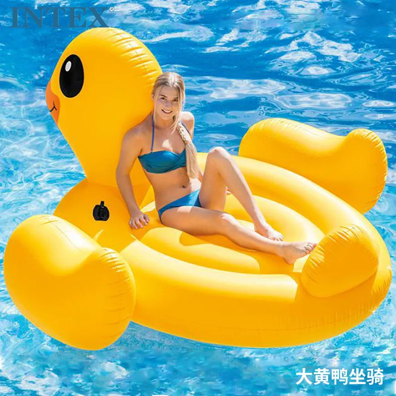 INTEX 57556 Yellow Duck Ride-on PVC Inflatable Water Park Island Customizable Indoor Sports Toys for Amusement Sea Occasions