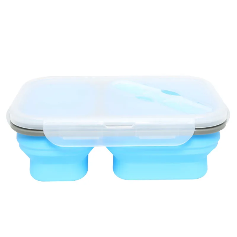 Good Quality  carry-all lunch box Eco-friendly 4 Color 2 Cavity Silicone Food Container