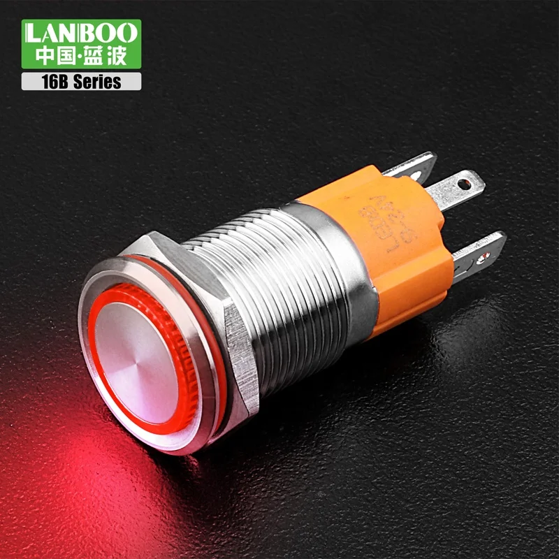 LANBOO 16 мм 10A металлический кнопочный переключатель самоблокирующийся самодуплексный с подсветкой кольцо питания символ IP67