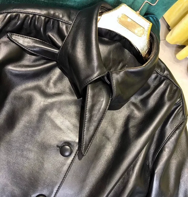 Korean Style Girls Real Lambskin Leather Shirt Spring Unique High Street Design Leather Blouse Ladies Leather Short Jacket