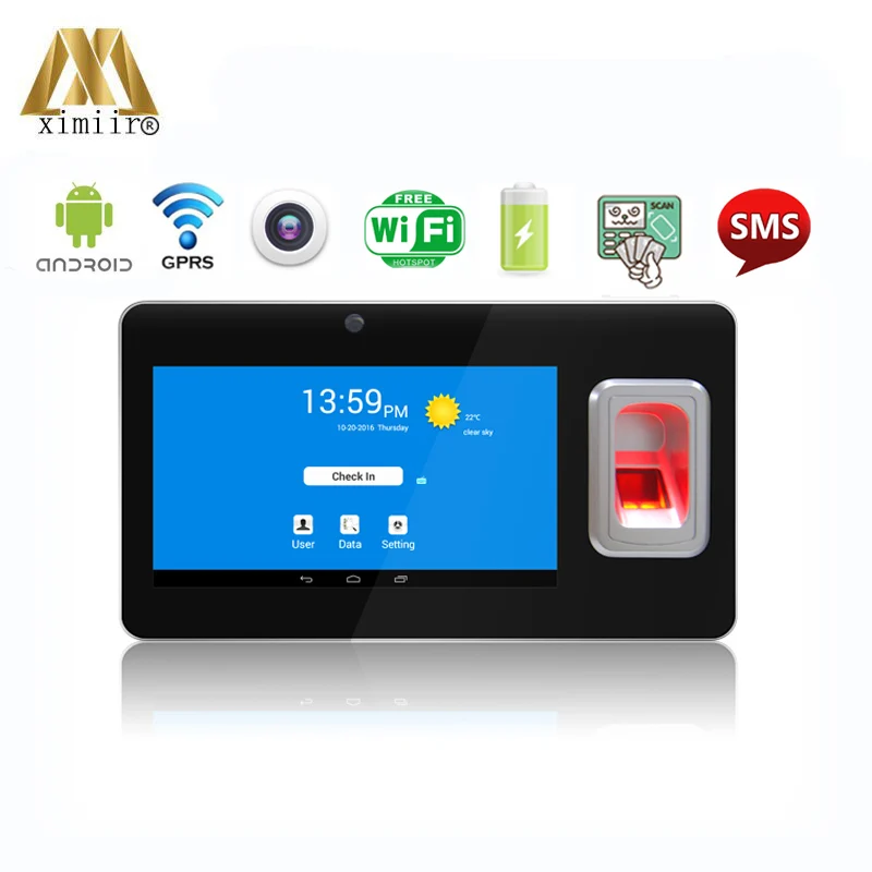 7 Inch Touch Screen Android Fingerprint Time Attendance Machine Android SMS Fingerprint Scanner Biometric With WIFI GPS SMS