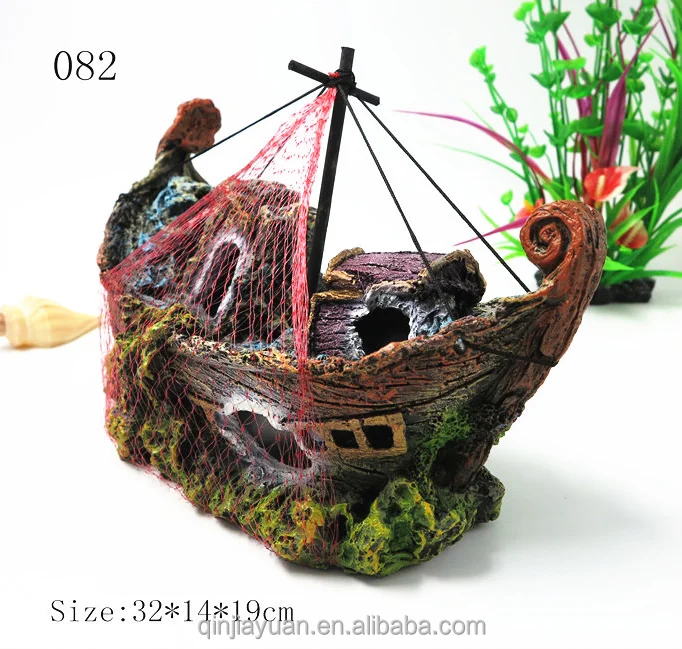 Hollow resin ship for fish and shrimps cave house of aquarium landscape decoration