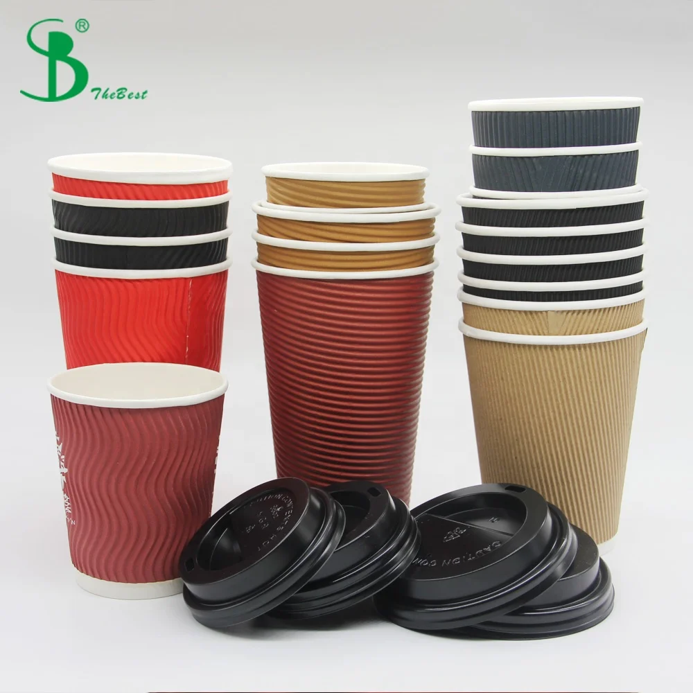 Custom Printed Design Colored Brown Takeaway Double Wall Ripple Hot Coffee Tea Paper Cups For Sale