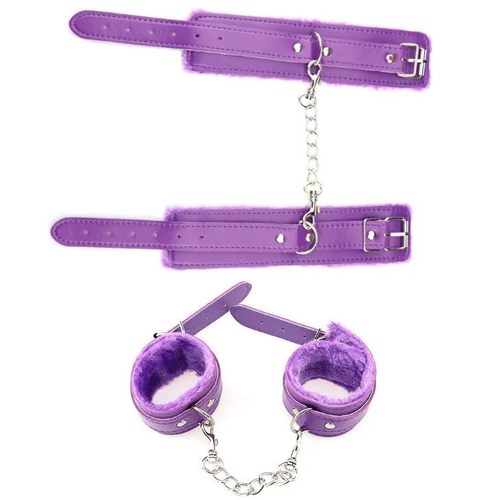 Sexy Leather Handcuffs With Chain Bdsm Bondage Restraints Black Red Violet