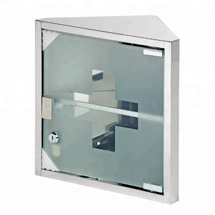 
Decorative Bathroom Corner Glass Metal Medicine Display Storage Cabinet With Lock 