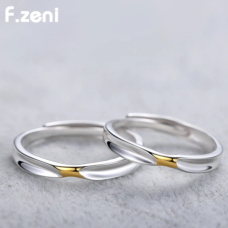 925 Sterling Silver Ring,Wedding Engagement Custom White Gold Plated Jewelry Fashion Statement Stylish Adjustable Couple ring