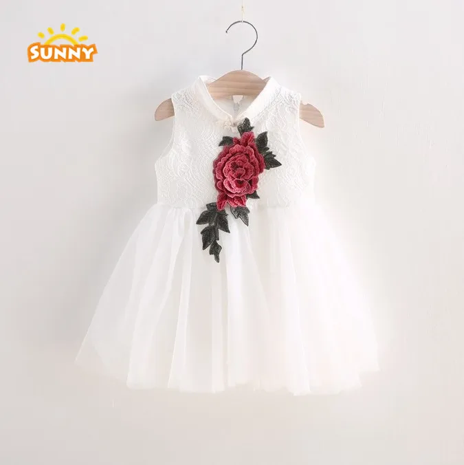 Wholesale Girls Cotton Linen Princess Fancy Flower Dresses Chinese Styles Girl Mesh Dress